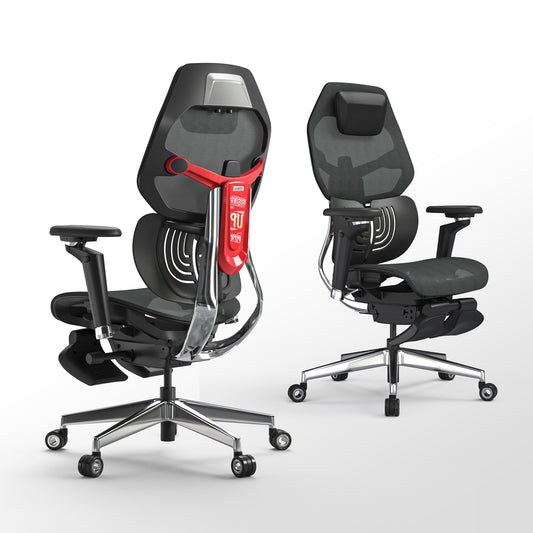 Motostuhl ES2T Computer Desk Gaming Chair with 2-Piece Protrusion Adjustable Lumbar Support Trackmaster 6D Armrest Height Adjustable with 2D Leather Headrest 136° Tilt for Office and Gaming