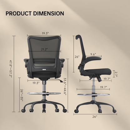 Motostuhl Ergonomic Drafting Chair for Standing Desk, Tall Office Chair with Height Adjustable Arms & Foot Ring, High Back Mesh Counter Stool with Rocking Tilt Function