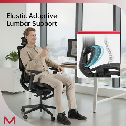 M2 Ergonomic Office Chair with Footrest,Office Chair with 136° Recline, Office Desk Chair with Adjustable Lumbar Support, Computer Chair with Breathable Mesh Seat