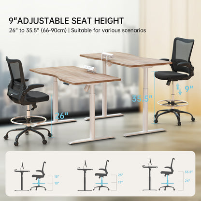 Motostuhl Ergonomic Drafting Chair for Standing Desk, Tall Office Chair with Height Adjustable Arms & Foot Ring, High Back Mesh Counter Stool with Rocking Tilt Function