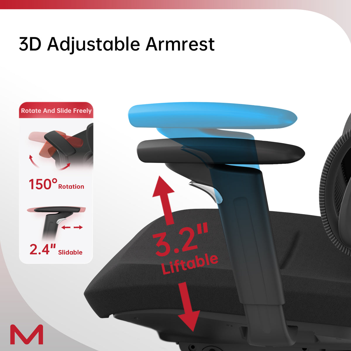 S3P-S Ergonomic Office Chair with High-Density Foam Seat & VTS Sliding Backrest - High Back Desk Chair with 150° Recline, 3D Cantilever Headrest, Adaptive Lumbar Support for Home Office