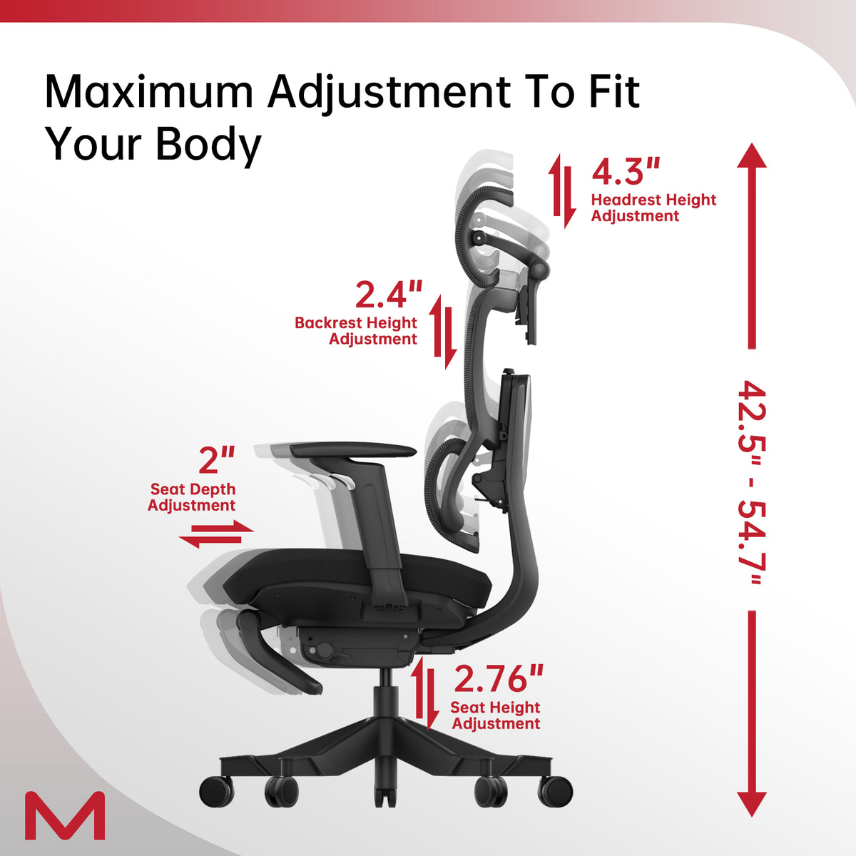 S3P-ST Ergonomic Office Chair with VTS Back Sliding Technology 136°-150° Recline, 3D Adjustable Headrest, Retractable Footrest, Max Load 135 kg, 5D Armrests