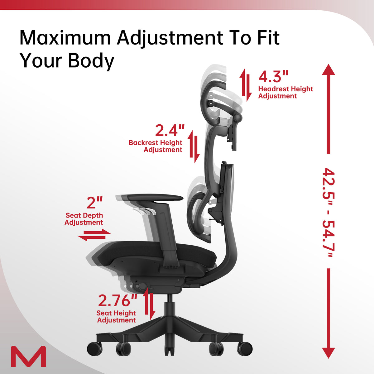 S3P-S Ergonomic Office Chair with High-Density Foam Seat & VTS Sliding Backrest - High Back Desk Chair with 150° Recline, 3D Cantilever Headrest, Adaptive Lumbar Support for Home Office