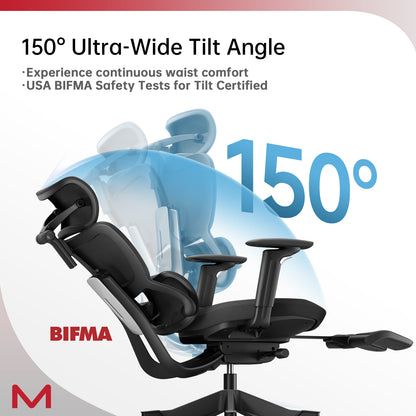 S3P-ST Ergonomic Office Chair with VTS Back Sliding Technology 136°-150° Recline, 3D Adjustable Headrest, Retractable Footrest, Max Load 135 kg, 5D Armrests