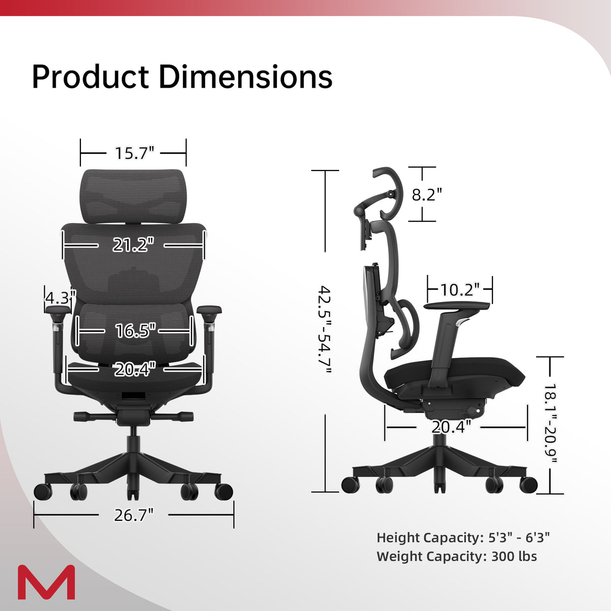 S3P-S Ergonomic Office Chair with High-Density Foam Seat & VTS Sliding Backrest - High Back Desk Chair with 150° Recline, 3D Cantilever Headrest, Adaptive Lumbar Support for Home Office