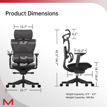 S3P-S Ergonomic Office Chair with High-Density Foam Seat & VTS Sliding Backrest - High Back Desk Chair with 150° Recline, 3D Cantilever Headrest, Adaptive Lumbar Support for Home Office