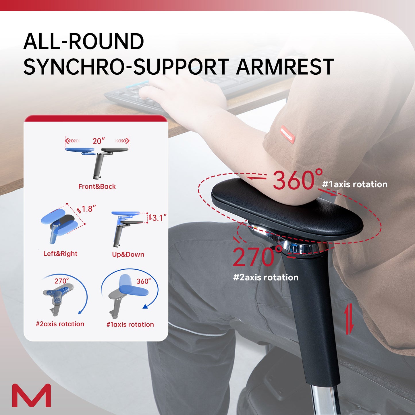 M2 Ergonomic Office Chair with Footrest,Office Chair with 136° Recline, Office Desk Chair with Adjustable Lumbar Support, Computer Chair with Breathable Mesh Seat