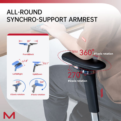 M2 Ergonomic Office Chair with Footrest,Office Chair with 136° Recline, Office Desk Chair with Adjustable Lumbar Support, Computer Chair with Breathable Mesh Seat