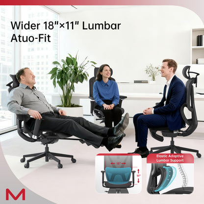 M2 Ergonomic Office Chair with Footrest,Office Chair with 136° Recline, Office Desk Chair with Adjustable Lumbar Support, Computer Chair with Breathable Mesh Seat