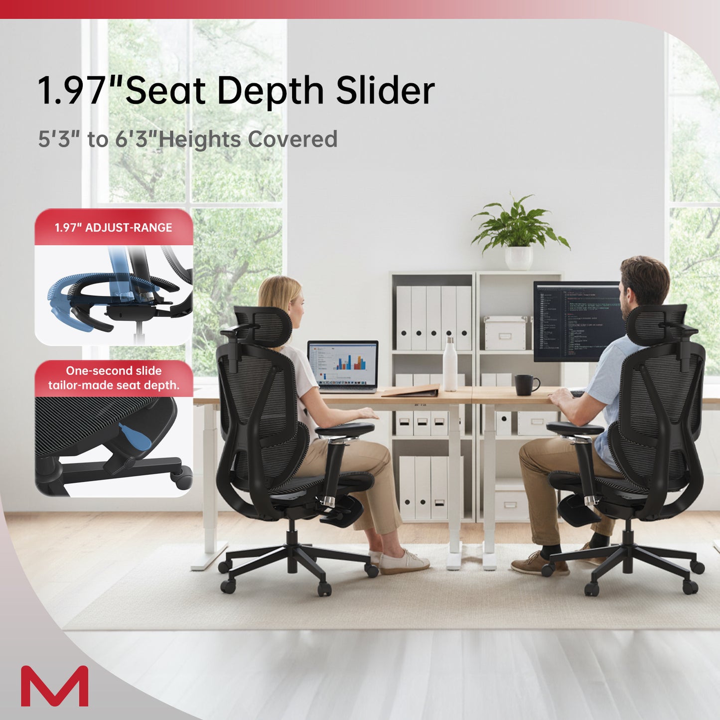M2 Ergonomic Office Chair with Footrest,Office Chair with 136° Recline, Office Desk Chair with Adjustable Lumbar Support, Computer Chair with Breathable Mesh Seat