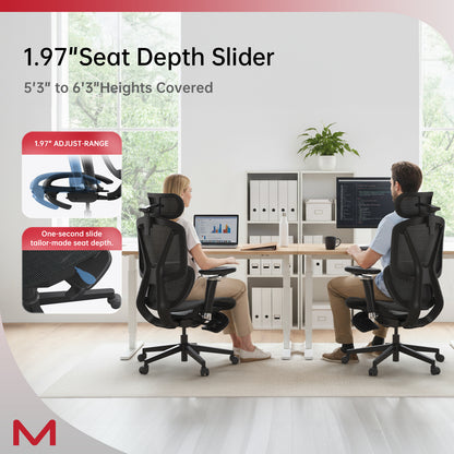 M2 Ergonomic Office Chair with Footrest,Office Chair with 136° Recline, Office Desk Chair with Adjustable Lumbar Support, Computer Chair with Breathable Mesh Seat