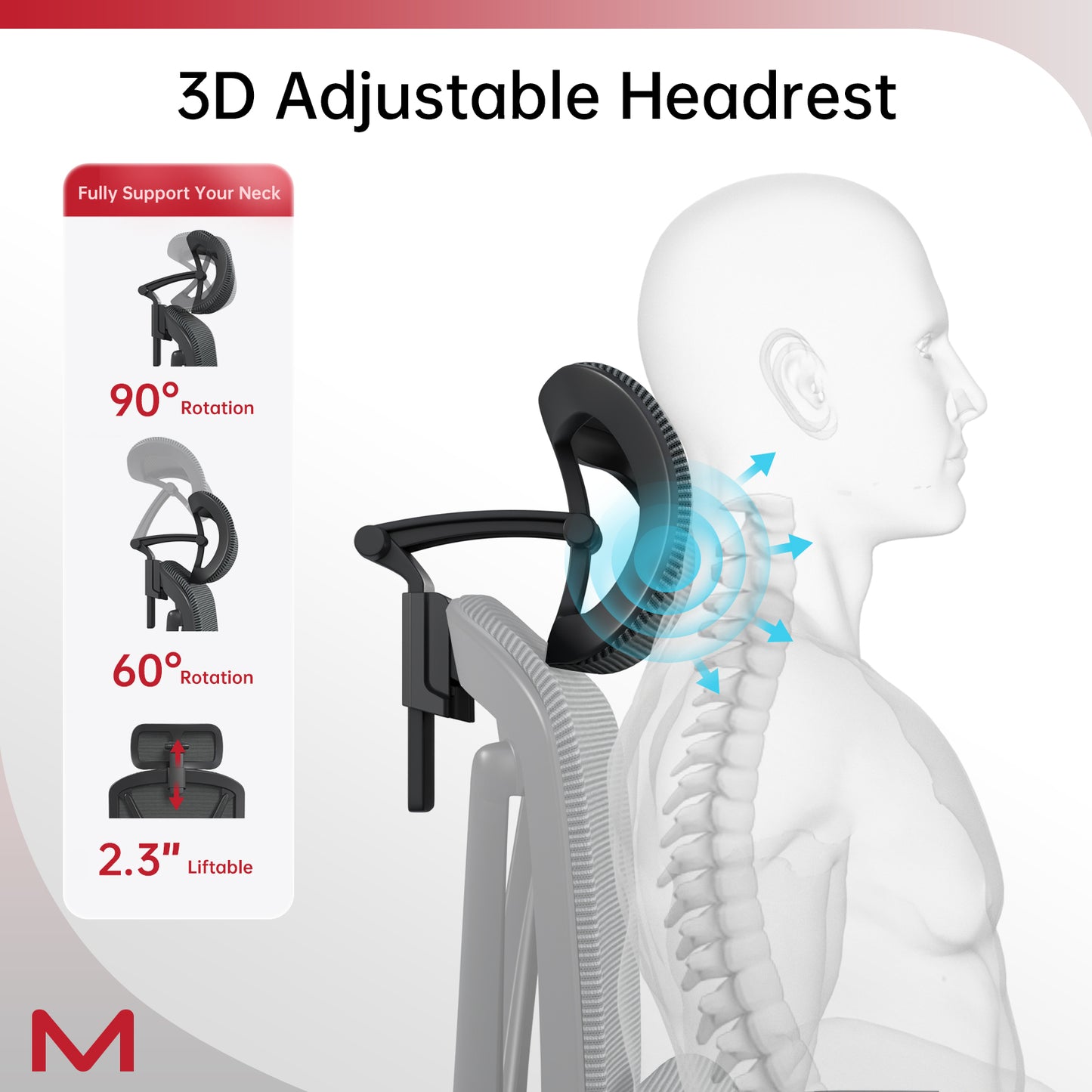 M2 Ergonomic Office Chair with Footrest,Office Chair with 136° Recline, Office Desk Chair with Adjustable Lumbar Support, Computer Chair with Breathable Mesh Seat